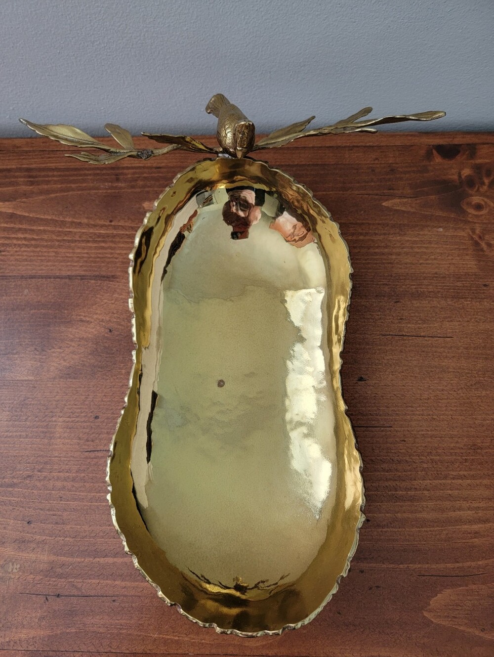 Gold-Tone Metal Catchall Trinket Bowl Tray Bird Perched On Branch Centerpiece - Picture 6 of 16
